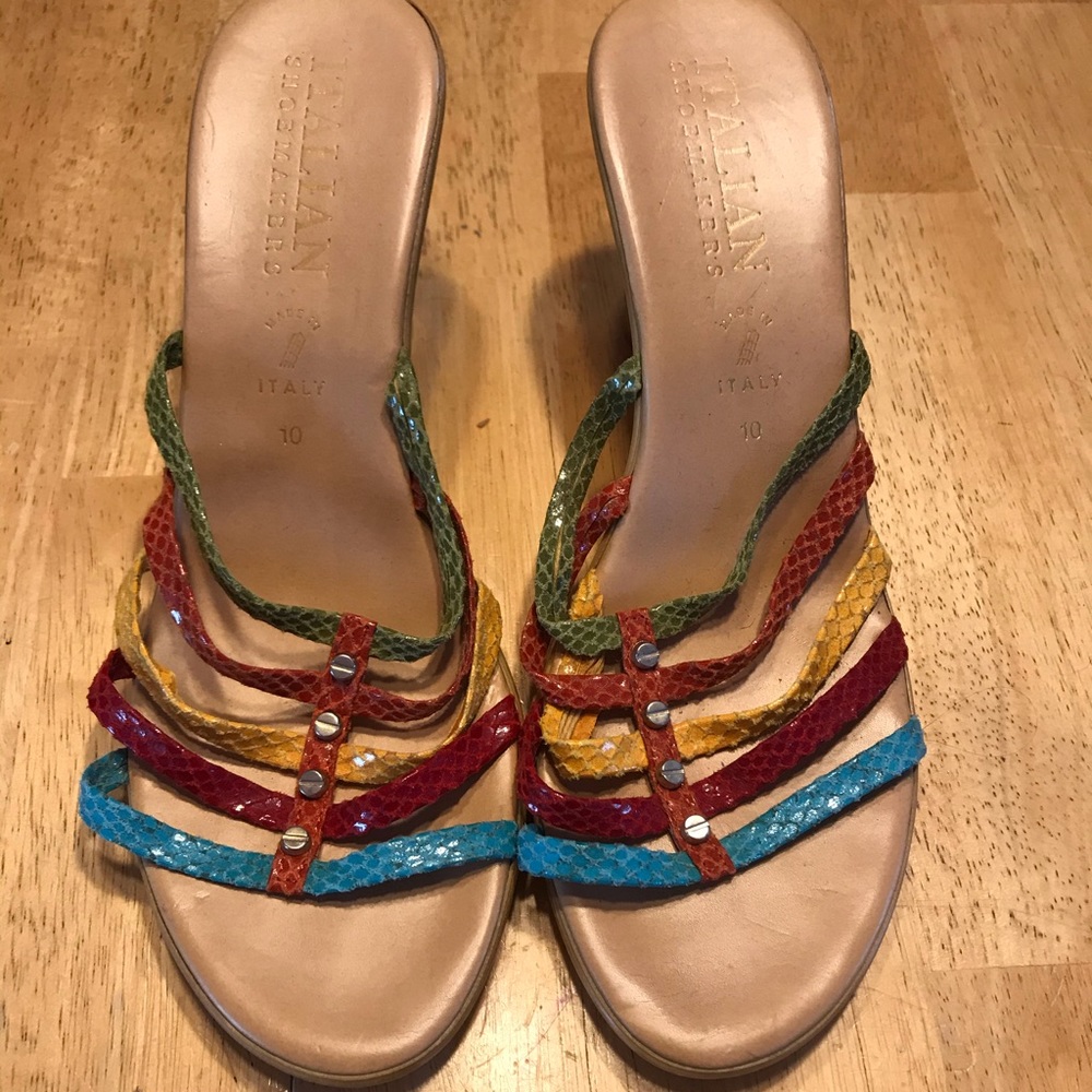 Rainbow Strap Wedge Sandals
